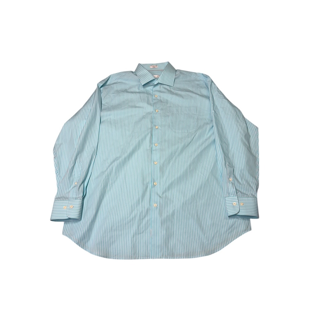 PETER MILLAR Mens XL Blue White Stripe Long Sleeve Button Down Shirt 100 Cotton